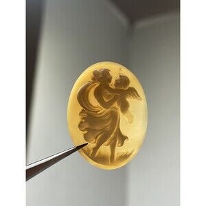 Antique Victorian Loose Woman Cherub Baby Cameo Conch Shell Carved Greek Signed